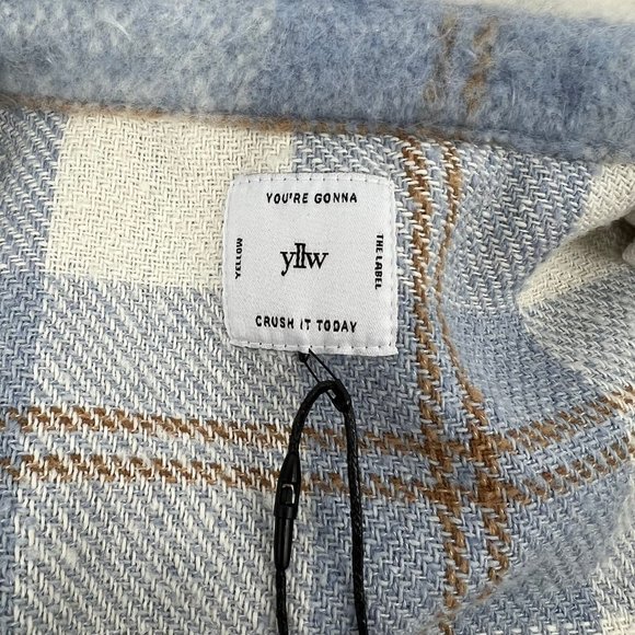 Yllw Blue and Cream Plaid Fuzzy Shacket | Perfect for Any Occasion - Picture 5 of 8